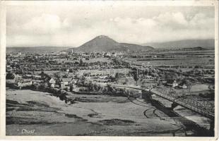 1937 Huszt, Chust, Khust; látkép, híd, vár. Josef Belza kiadása / general view, bridge, castle (Rb)