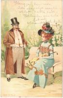 Romantic couple, lady art postcard. Serie 791. Nr. 4. litho