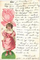 1900 Girl with rose. litho (EK)