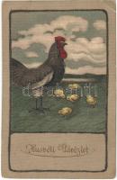 Húsvéti üdvözlet! / Easter greeting art postcard with chicken (EK)