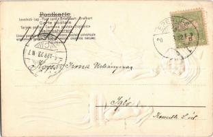 1905 Boldog húsvéti ünnepeket! / Easter greeting art postcard, lady with rabbit. Emb. (EK)