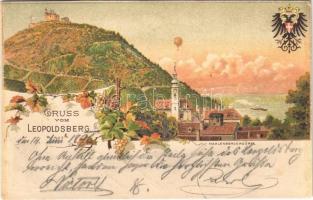 1896 (Vorläufer) Wien, Vienna, Bécs; Leopoldsberg, Kahlenbergerdörfl / mountain, air balloon. Art Nouveau, floral, litho (Rb)