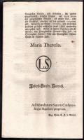 1748. Mária Terézia rendelete a hadsereg toborzási és elszállásolási szabályzatáról. Rendelet és a k...