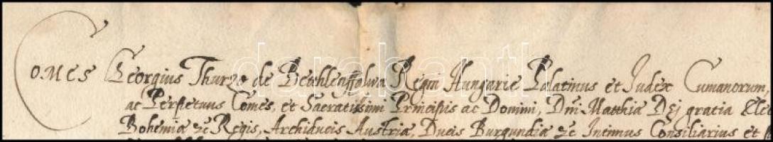 VÉDETT! 1613 Thurzó György gróf (1567-1616) nádor adományozólevele rokona, Thurzó Szaniszló szepesi ...