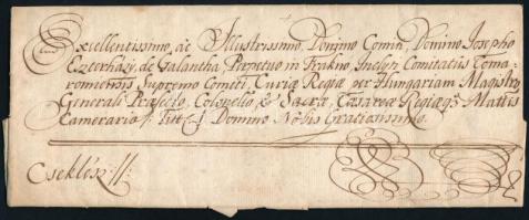 VÉDETT NO EXPORT 1730 A pozsonyi városbíró levele Esterházy József (1682-1748) tanácsos, komáromi fő...