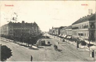 1912 Temesvár, Timisoara; Küttl tér, villamos, sörcsarnok / square, tram, beer hall (EK)