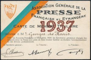 1937 Haris György francia sajtóigazolványa fénykép nélkül