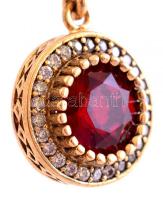 Ezüst(Ag) venezianer nyaklánc, piros köves medállal, jelzett, h: 58 cm, bruttó: 15,18 g