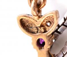 Ezüst(Ag) venezianer nyaklánc, piros köves medállal, jelzett, h: 58 cm, bruttó: 15,18 g