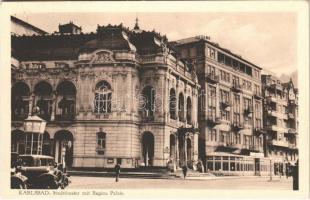 1934 Karlovy Vary, Karlsbad; Stadttheater mit Regina Palais / theatre, palace, hotel, automobile (EK)
