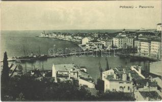 Piran, Pirano; Panorama / general view, port, steamship (EK)