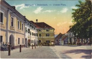 Neumarkt in der Steiermark, Unterer Platz, Gasthaus und Fleischhauerei / street view, square, inn, hotel and butcher shop, K.u.K. soldiers. Verlag Friedrich Pesl (EK)