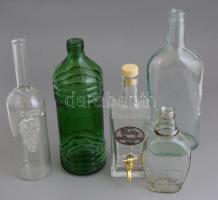 5 db régi üvegpalack, kis kopásokkal, m: 17 cm-től 29 cm-ig