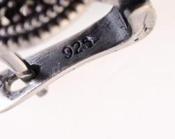 Ezüst(Ag) rózsaszín köves fülbevalópár, markazittal, jelzett, h: 4 cm, bruttó: 11,4 g