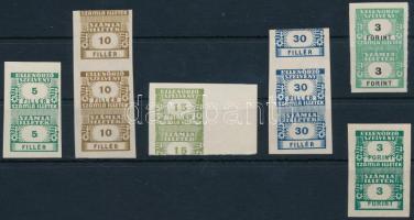 1946 Számlailleték bélyeg próbanyomatok közte 2 féle színű 3Ft