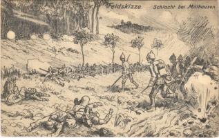 1915 Feldskizze. Schlacht bei Mühlhausen / WWI German military art postcard (EK)