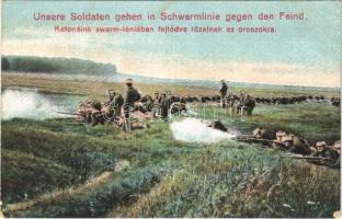 Unsere Soldaten gehen in Schwarmlinie gegen den Feind / Katonáink swarm-léniában fejlődve tüzelnek az oroszokra / WWI German and Austro-Hungarian K.u.K. military (fl)