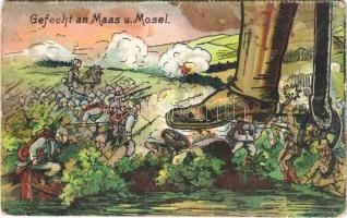 Gefecht an Maas u. Mosel / WWI German military art postcard (fl)