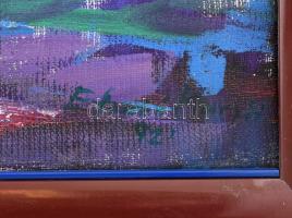 E Szabó Margit (1945-): Vörös fenyő. Olaj, vászon, jelzett. Fa keretben, 60x110 cm. Kiállítva: Házat...