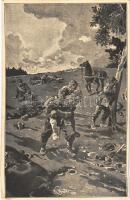 Das Schlachtfeld / WWI German military art postcard, battlefield s: K. Winter (EK)