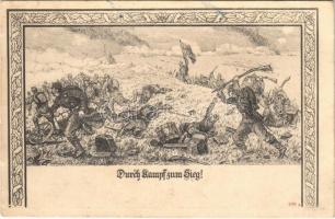 1914 Durch Kampf zum Sieg / WWI Austro-Hungarian K.u.K. and German military art postcard (fl)