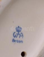 W&A Bertram porcelán kisfiú esernyővel és virággal, kézzel festett, jelzett, apró kopásokkal, m:...