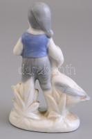 Nils Holgersson svéd porcelán figura, kézzel festett, jelzett, kis kopásnyomokkal, m: 12 cm