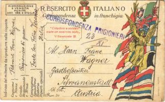 1918 R. Esercito Italiano. Corrispondenza in franchigia. Corrispondenza Prigionieri Guerra / WWI Italian military field postcard, Austro-Hungarian K.u.K. POW (prisoner of war) letter (kis szakadás / small tear)