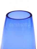 Orrefors jelzéssel kék üveg váza, kopásnyomokkal, m: 18,5 cm