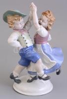Porcelán Gräfenthal táncoló pár, kézzel festett, jelzett, apró kopásokkal, m: 23 cm