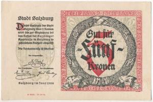 Ausztria / Salzburg 1920. 5K papír szükségpénz T:I- Austria / Salzburg 1920. 5 Corona necessity note C:AU