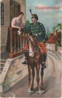 Husarenliebe! / WWI Austro-Hungarian K.u.K. military art postcard, hussars love (fl)