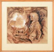 Badacsonyi Sándor (1949-2016): Egy csavargó emlékei, 1985. Ecsetrajz, pasztell, papír, jelzett. A há...