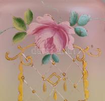 Antik virágmintás üveg váza, kis kopásnyomokkal, m: 10 cm