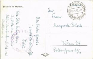 1942 Hranice na Morave, Mährisch Weisskirchen; bridge, riverside + "3. Schtz. Ers. Btl. 2. (s)&...