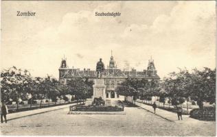 1912 Zombor, Sombor; Szabadság tér, Schweidel szobor, Megyeháza. Kaufmann Emil kiadása / square, statue, county hall (Rb)