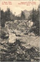 1913 Tátra, Magas-Tátra, Vysoké Tatry; Nagy-Tarpatak középső vízesése, fahíd / Gross Kohlbach mittlerer Wasserfall / waterfall, wooden bridge (ragasztónyom / glue mark)