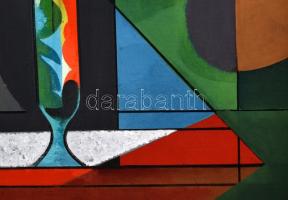 Óvári László (1926-88): Csendélet. Olaj, farost, jelzett. Hátoldalán Képcsarnok Vállalat címkéjével....