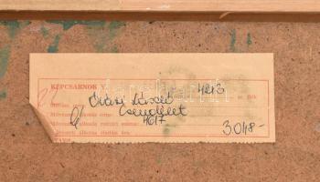 Óvári László (1926-88): Csendélet. Olaj, farost, jelzett. Hátoldalán Képcsarnok Vállalat címkéjével....