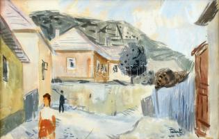 Tamás Ervin (1922-1996): Hegyoldal. Akvarell, papír, jelzett. Hátoldalán Képcsarnok Vállalat címkéjével. Dekoratív, üvegezett fa keretben, 30,5×47,5 cm