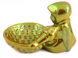 Zsolnay kislány kosárral, jelzett, hibátlan, eozin mázas, m:8 cm