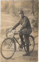 1915 Cs. és kir. kerékpáros katona / WWI K.u.K. military, soldier with bicycle. photo (EK)
