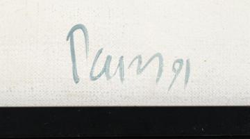 Paizs Péter (1957-2015): Aranygrafikon II, 1991. Akril, vászon, jelzett. Hátoldalán autográf felirat...