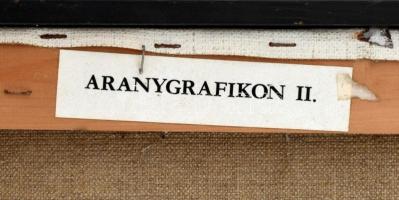 Paizs Péter (1957-2015): Aranygrafikon II, 1991. Akril, vászon, jelzett. Hátoldalán autográf felirat...