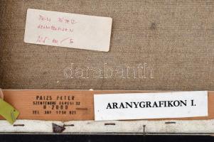 Paizs Péter (1957-2015): Aranygrafikon I, 1991. Akril, vászon, jelzett. Hátoldalán autográf feliratt...