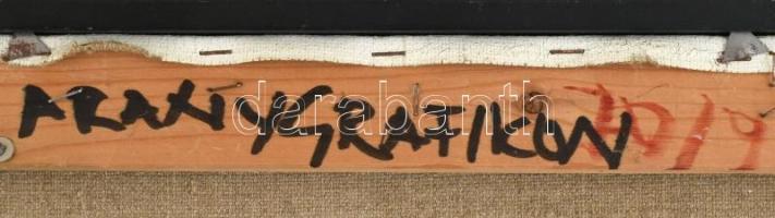 Paizs Péter (1957-2015): Aranygrafikon I, 1991. Akril, vászon, jelzett. Hátoldalán autográf feliratt...