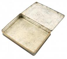 Távol-keleti mintájú fém doboz, kopott, 4x18,5x25 cm