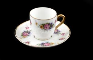 Rosenthal virágmintás porcelán mokkás csésze, csészealjjal, matricás, jelzett, kis kopásnyomokkal