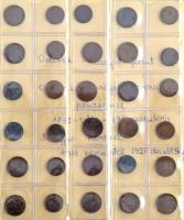 ~1760-1944. 131-db-os vegyes magyar fémpénz gyűjtemény (krajcárok, fillérek, pengők) műbőr borítású ...