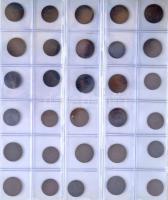 ~1760-1944. 131-db-os vegyes magyar fémpénz gyűjtemény (krajcárok, fillérek, pengők) műbőr borítású ...